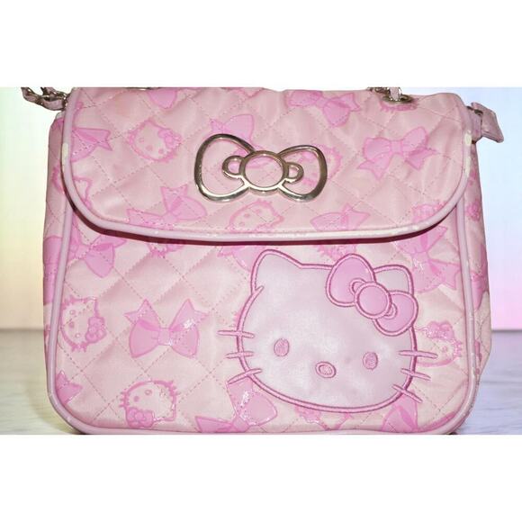 Hello Kitty Pink Quilted Shoulder Bag & Matching Wallet Set – Bow Print – Read - Picture 6 of 15